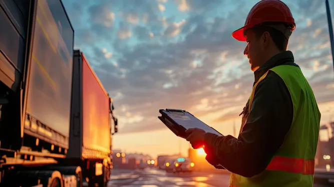 Profissional da logística confere em sua prancheta se os documentos para transporte de carga estão completos