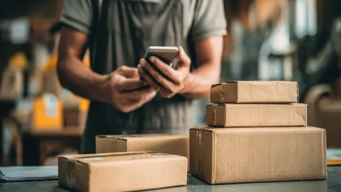 Homem embala encomendas de forma personalizada para implementar estratégia de marketing e fidelização