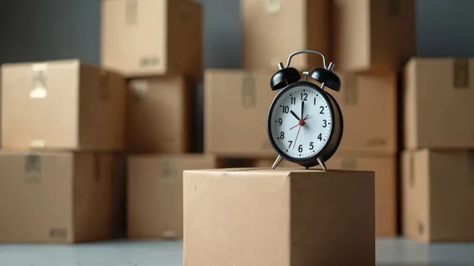 Relógio sobre caixas representa o lead time na logística