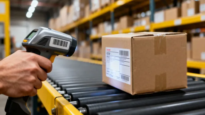 Encomenda passa sobre esteira em armazem logistico graças ao processo de automação logística