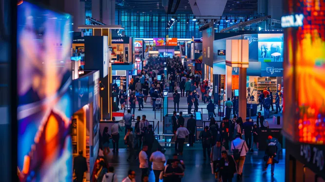 Imagem do evento NRF em 2026 mostra o fluxo de pessoas 