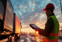 Profissional da logística confere em sua prancheta se os documentos para transporte de carga estão completos
