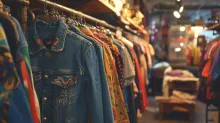 Roupas vintage organizadas em araras servem de inspiração de como abrir um brechó online.