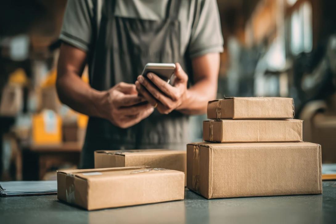 Homem embala encomendas de forma personalizada para implementar estratégia de marketing e fidelização