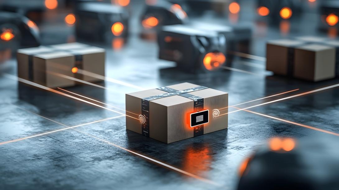 Encomendas em esteira logística tem suas etiqueta inteligente adicionadas