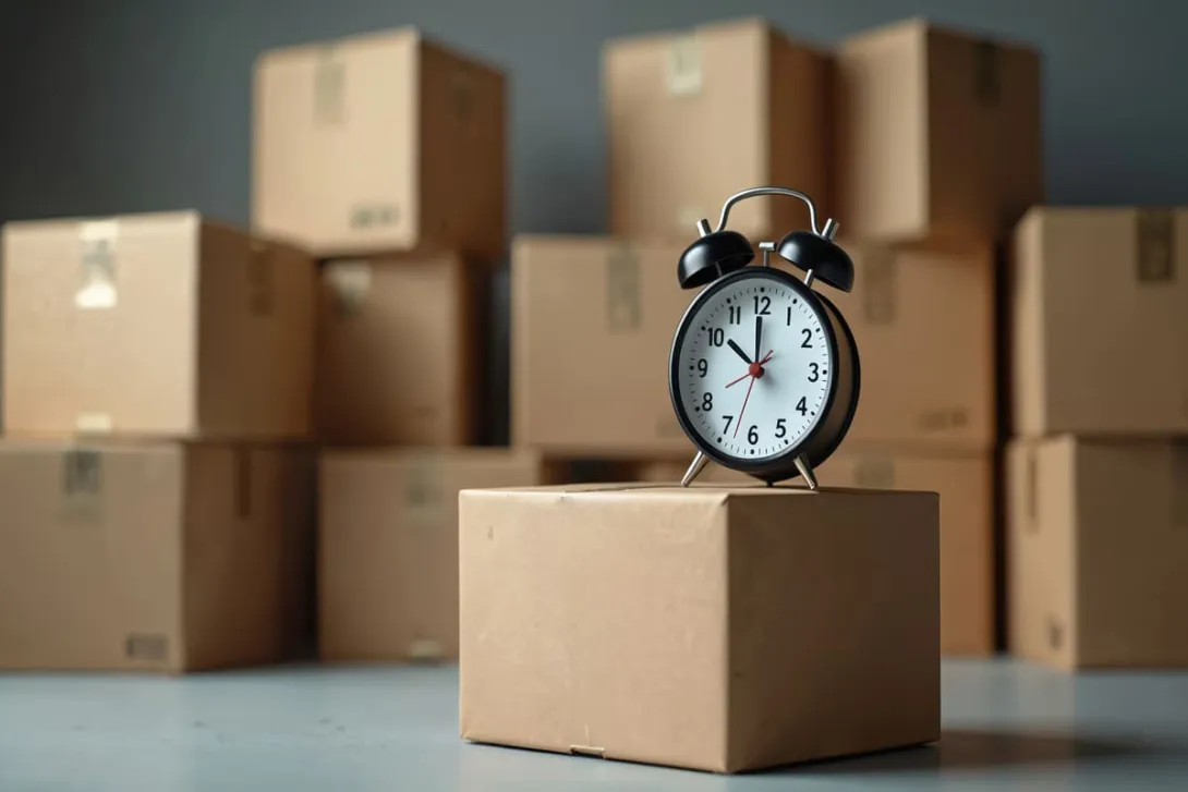 Relógio sobre caixas representa o lead time na logística