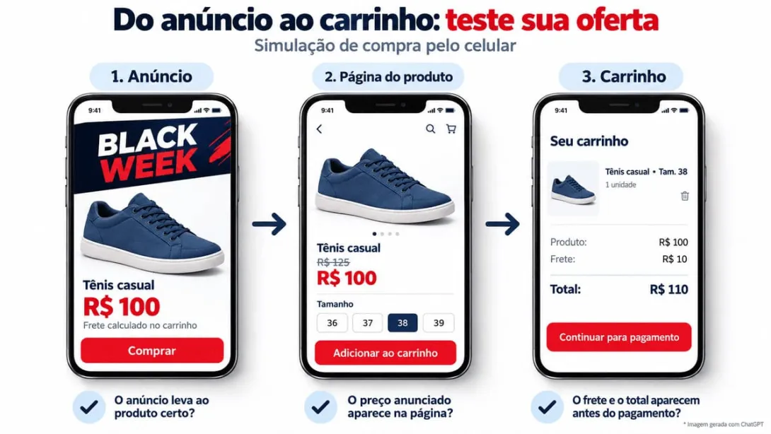 Infográfico mostrando o teste de oferta do anúncio ao carrinho na black week.