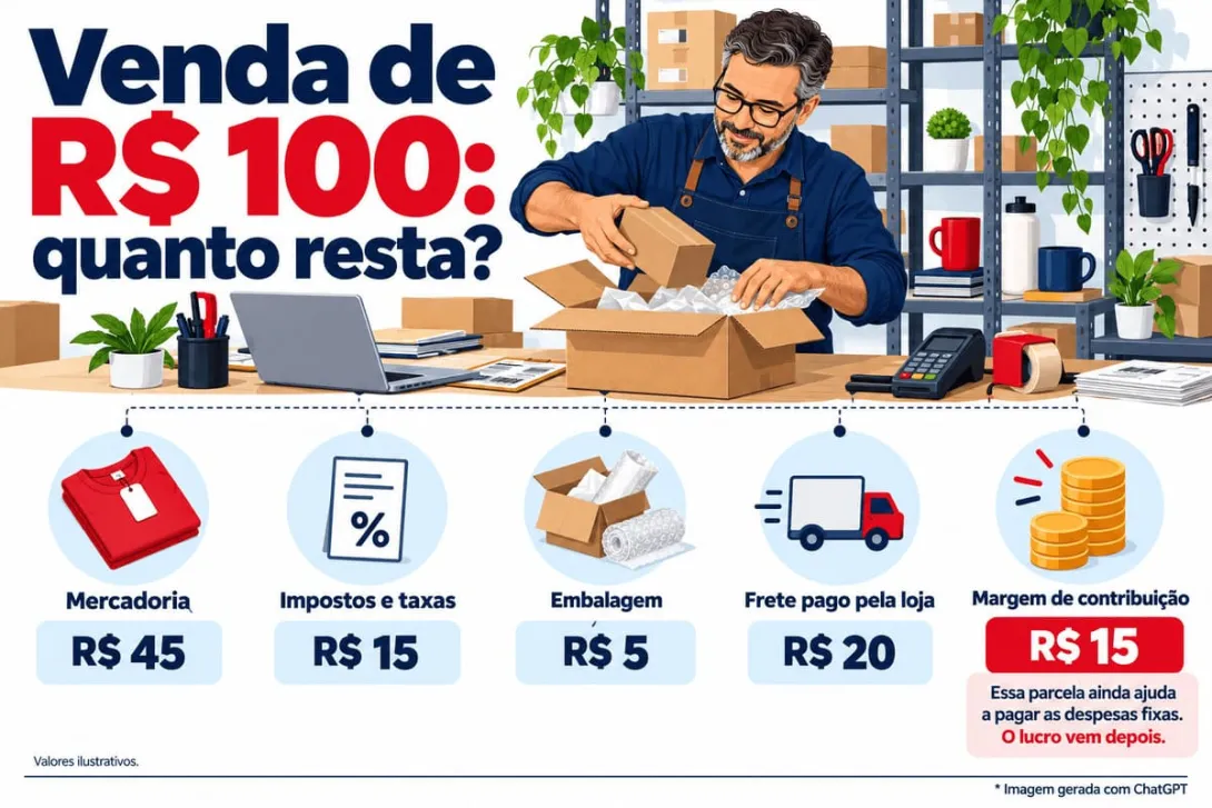 Infográfico detalhando a dedução de custos em como fazer precificação de produtos.