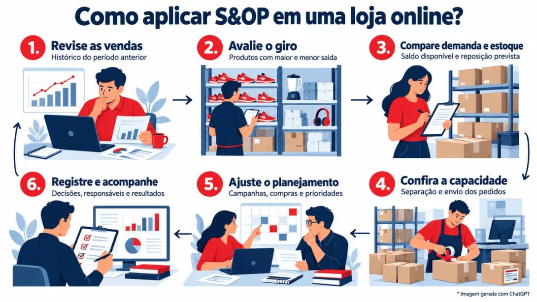 Infográfico com o passo a passo para aplicar o S&OP numa loja online.